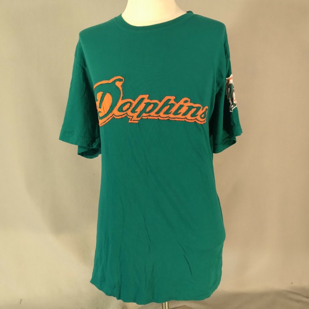 NFL Miami Dolphins Shirt Men's 2XL XXL green sewn logos short sleeve cotton